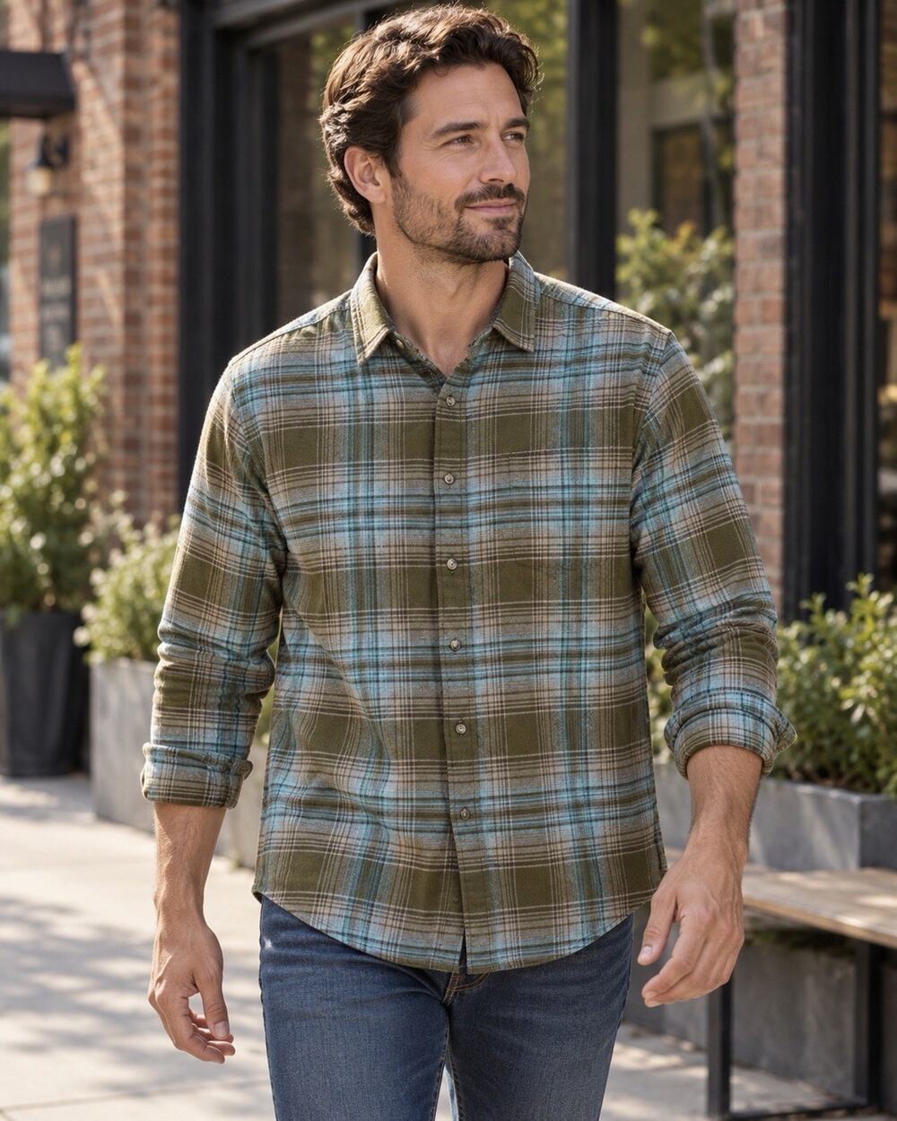 Pendleton Mens M Mason Green Blue Plaid Flannel Shirt
